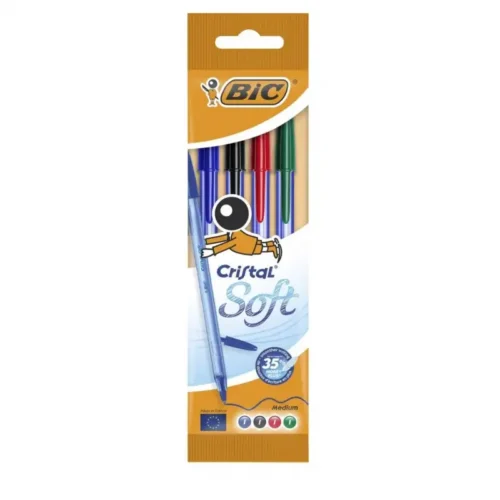 Pochette de 4 Stylos à Bille BIC Soft – Écriture Fluide et Confortable