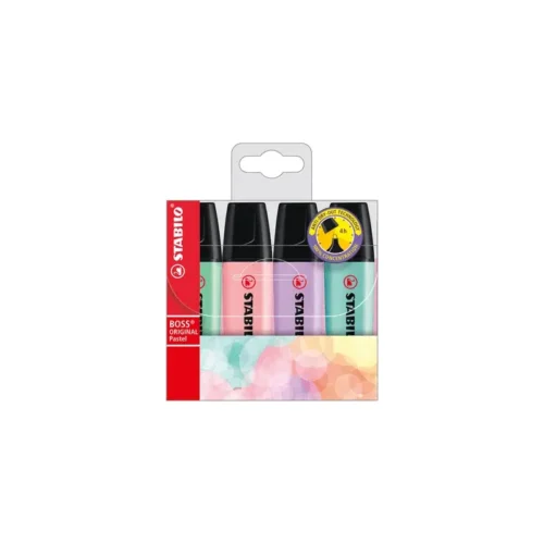 Marqueurs fluo 4 couleurs Stabilo – Couleurs pastels éclatantes