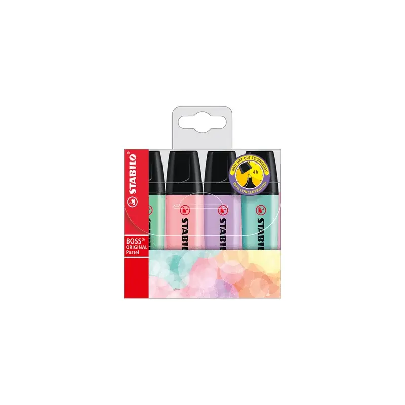Marqueurs fluo 4 couleurs Stabilo – Couleurs pastels éclatantes