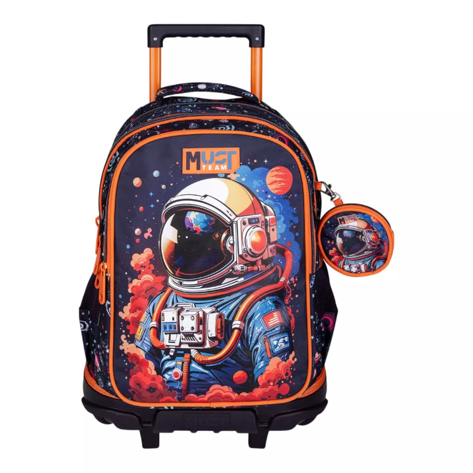Cartable à roulettes enfant MUST Team - Astronaute - Bleu nuit et orange