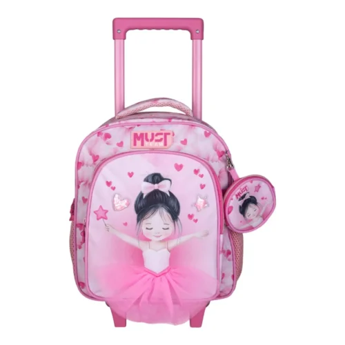 Cartable à roulettes enfant MUST Team - Ballerine - Rose