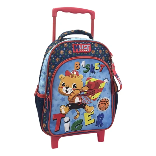 Cartable à roulettes enfant MUST Team - Basket Tiger - Bleu