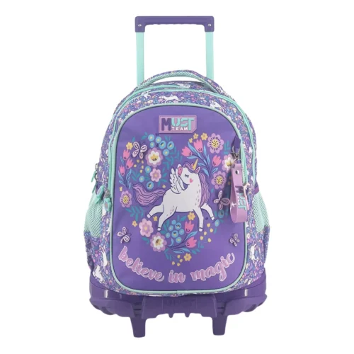 Cartable à roulettes enfant MUST Team - Believe in Magic - Violet