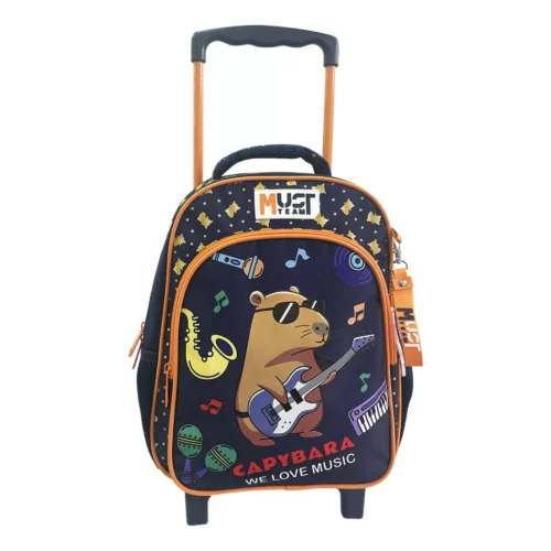 Cartable à roulettes enfant MUST Team - Capybara Music - Bleu marine
