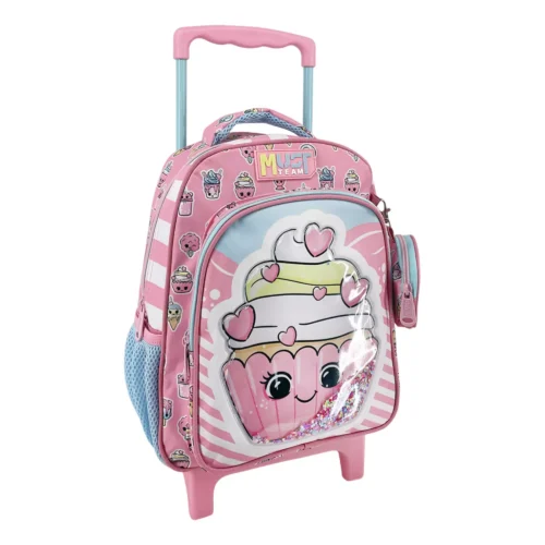 Cartable à roulettes enfant MUST Team - Cupcake - Rose