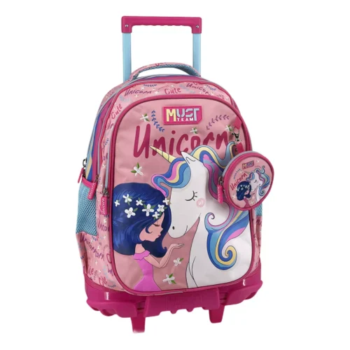 Cartable à roulettes enfant MUST Team - Cute Unicorn - Rose