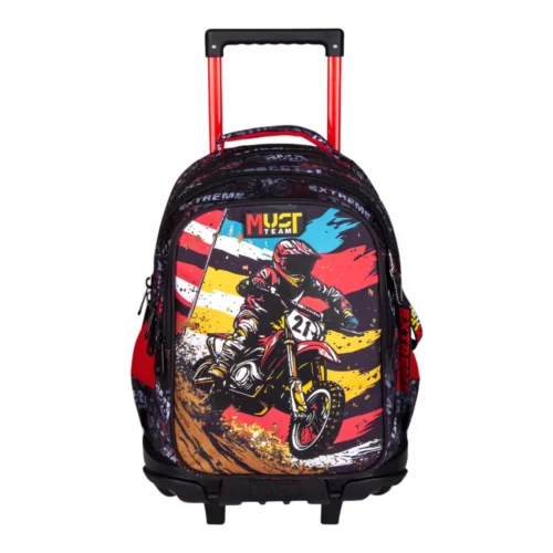 Cartable à roulettes enfant MUST Team - Extreme Motocross - Noir et rouge