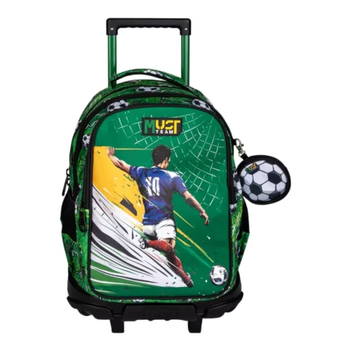 Cartable à roulettes enfant MUST Team - Footballeur - Vert