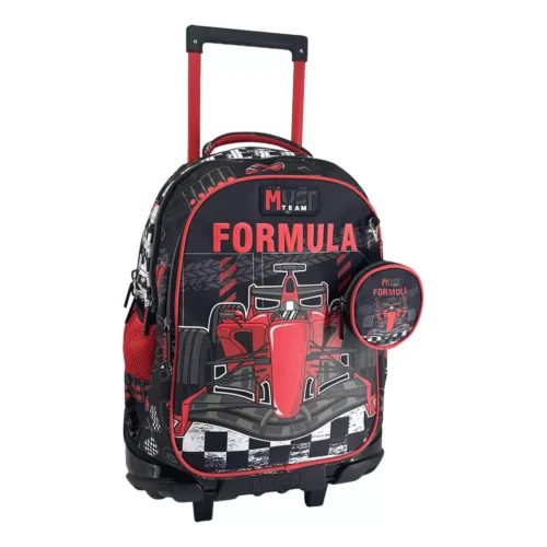 Cartable à roulettes enfant MUST Team - Formula - Noir et rouge