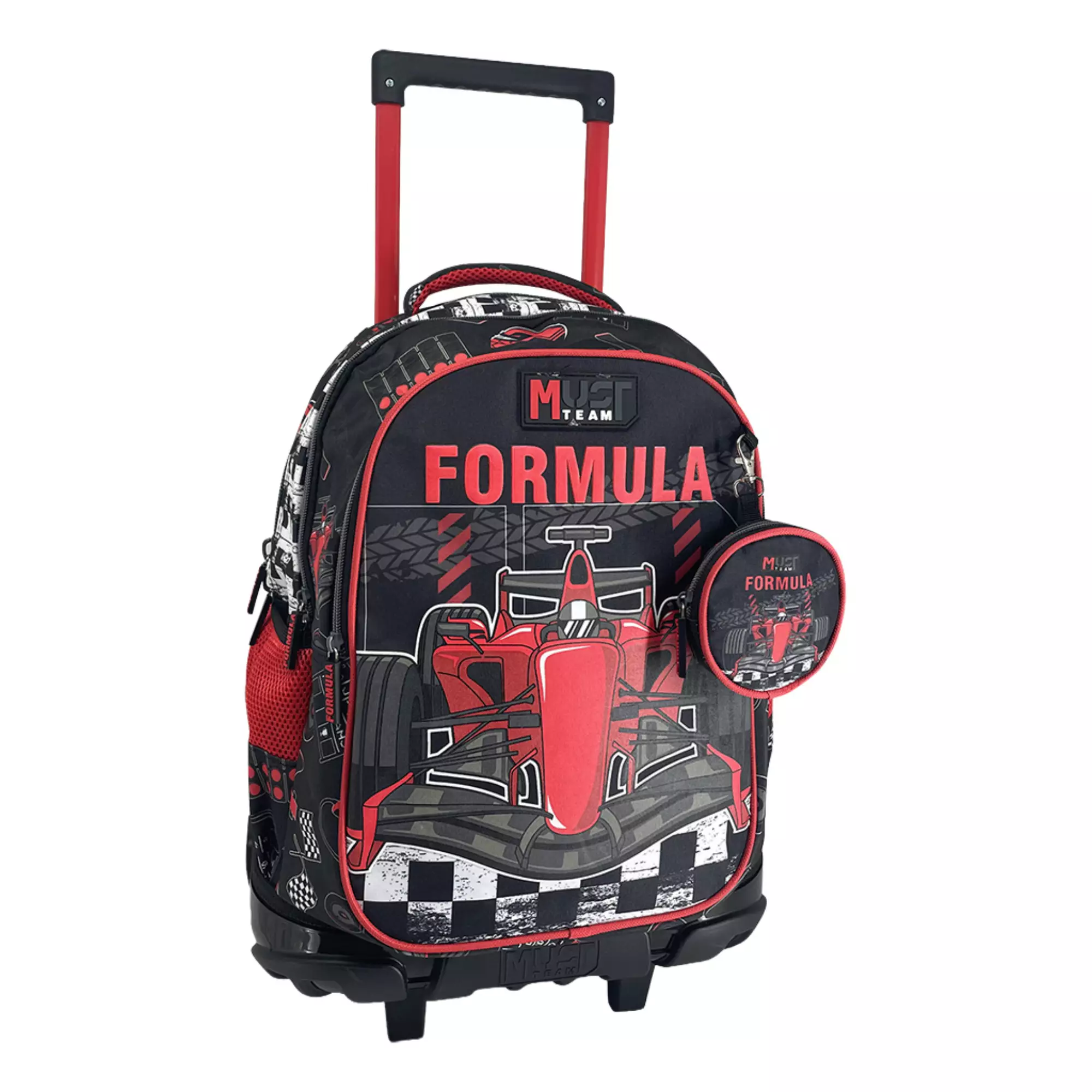 Cartable à roulettes enfant MUST Team - Formula - Noir et rouge