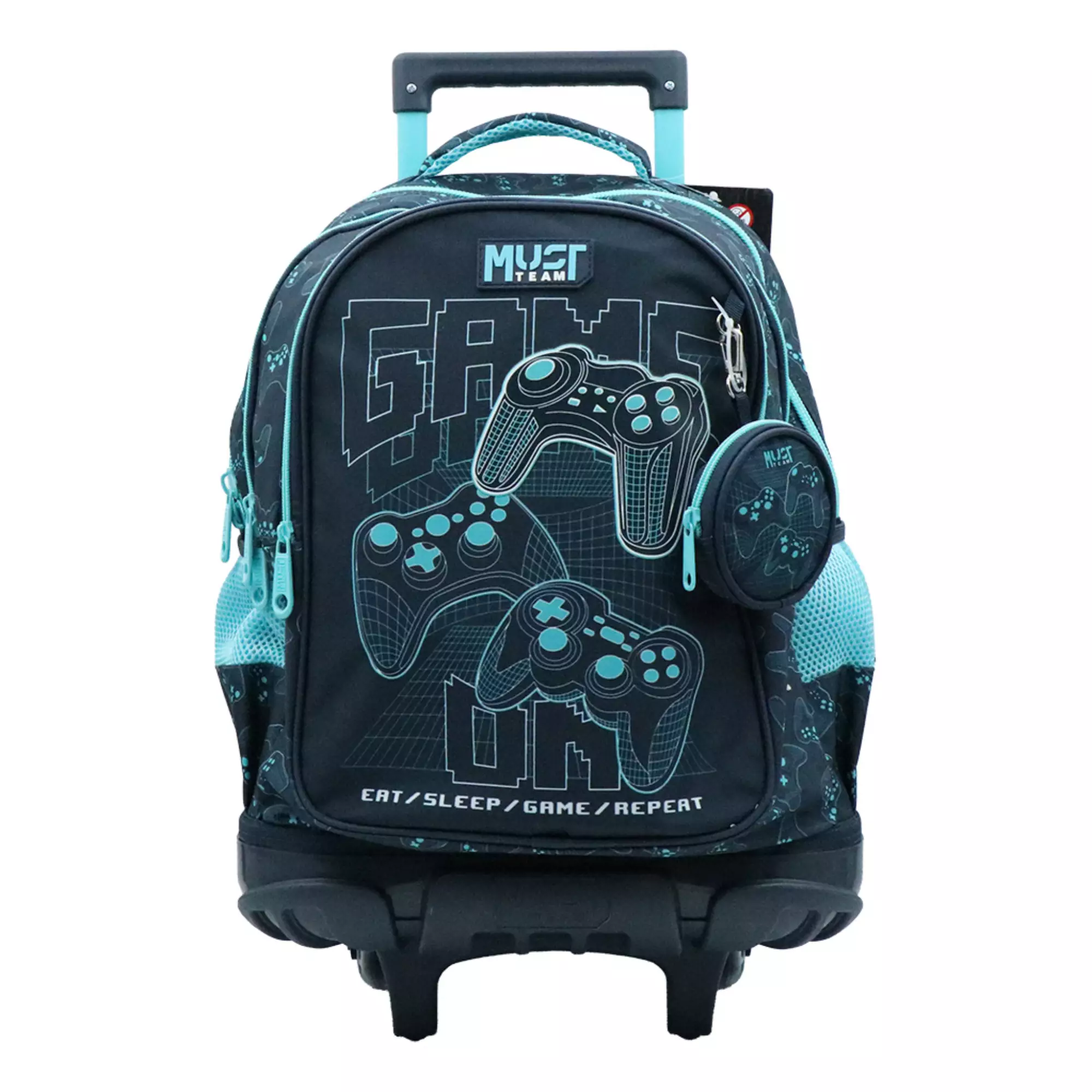 Cartable à roulettes enfant MUST Team - Game On Gaming - Noir et turquoise