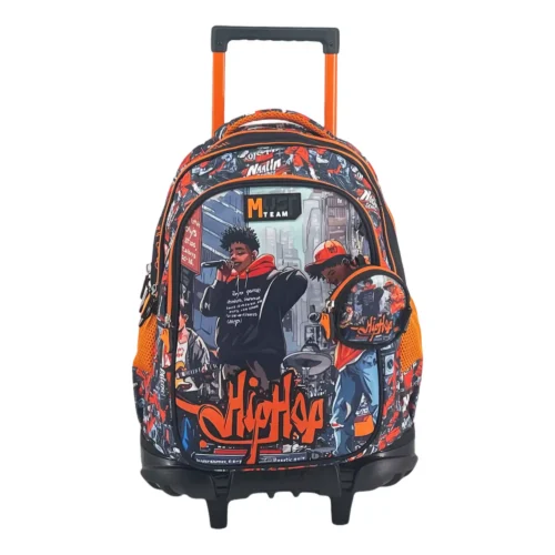 Cartable à roulettes enfant MUST Team - Hip Hop - Orange et noir