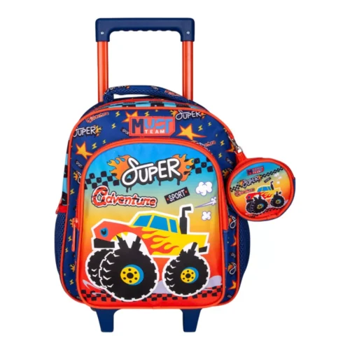 Cartable à roulettes enfant MUST Team - Monster Truck - Bleu et orange