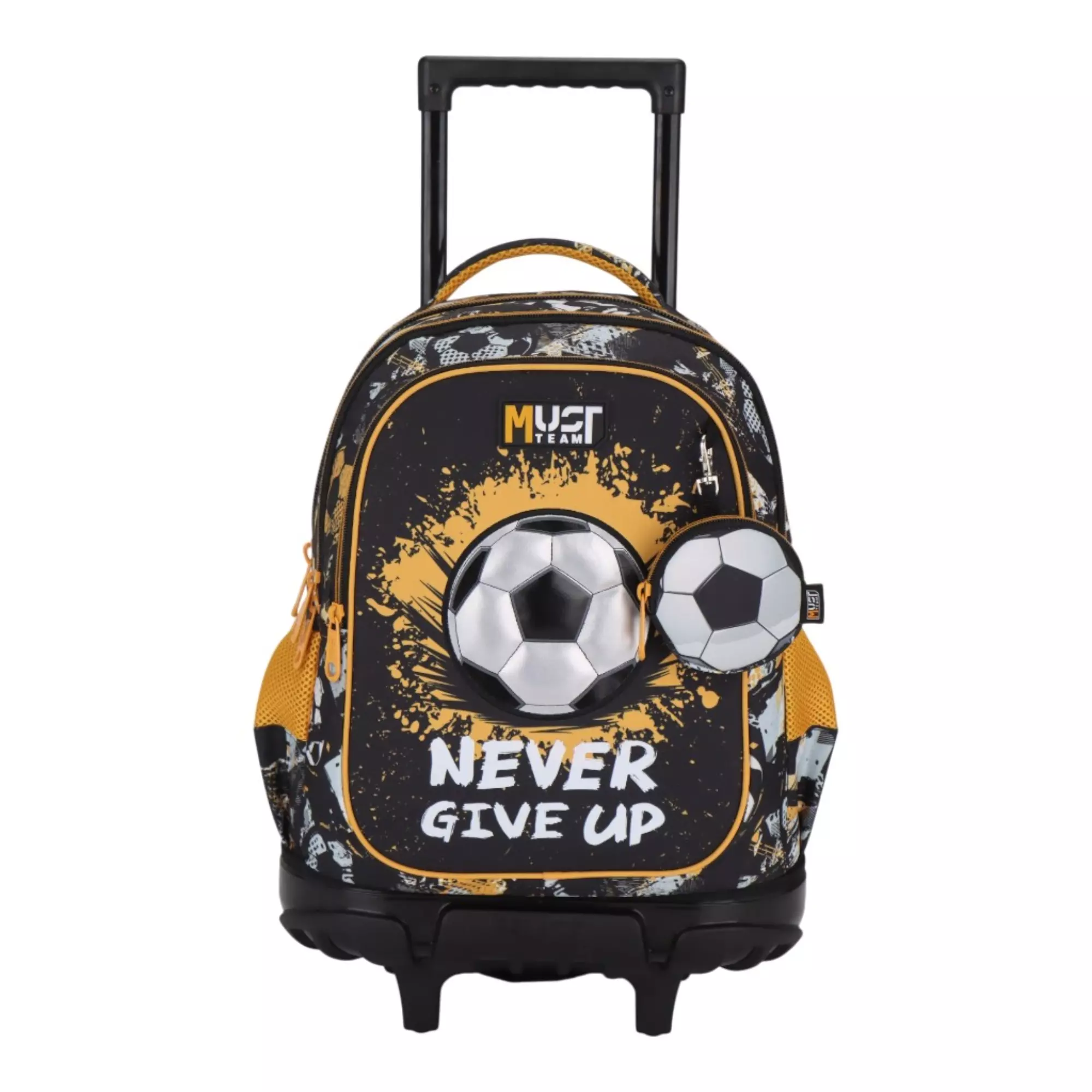 Cartable à roulettes enfant MUST Team - Never Give Up Football - Noir